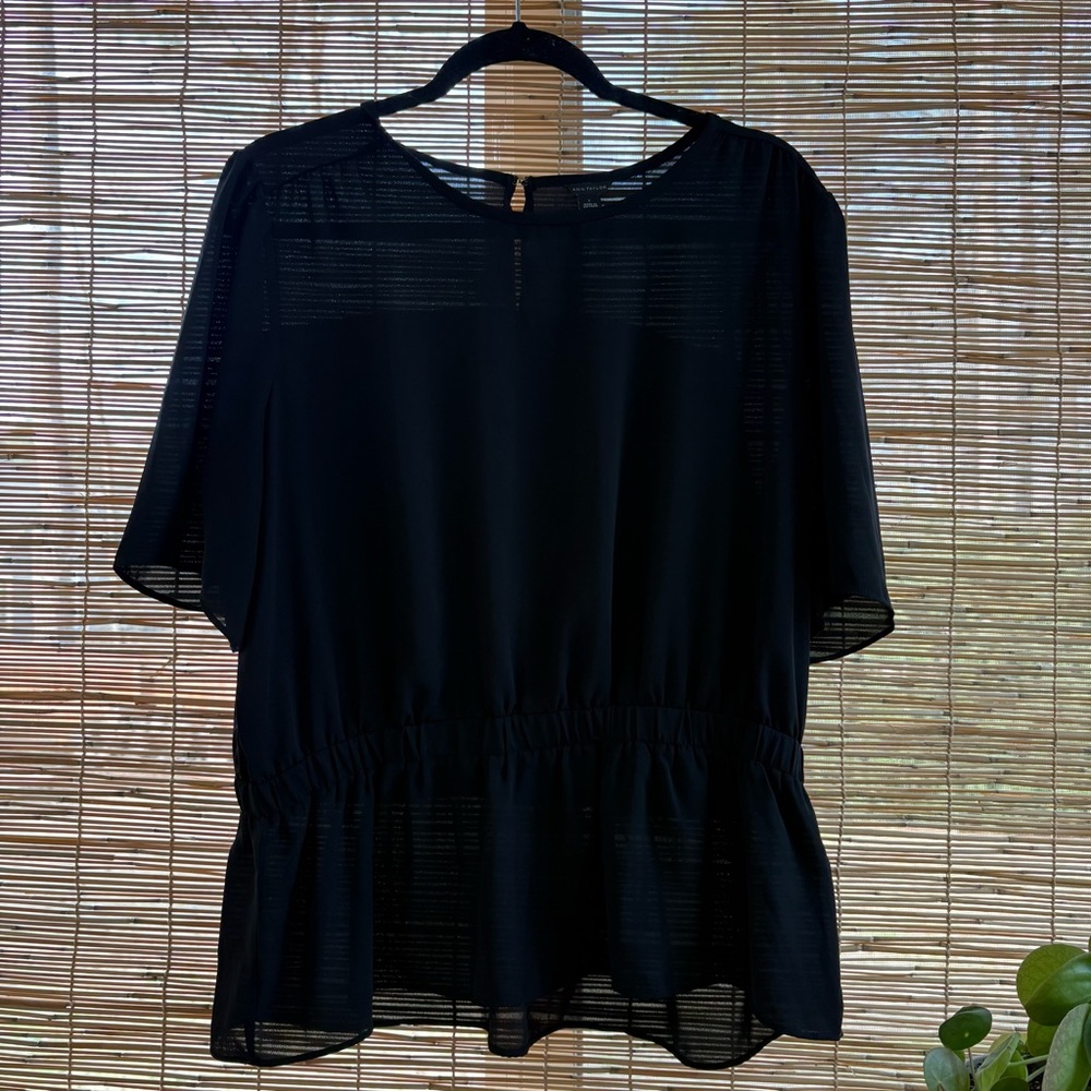 Ann Taylor Black Blouse with Peplum Hem